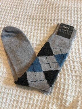 Vintage Christian Dior Argyle Socks Gray Blue Preppy Mens 10–13 NOS